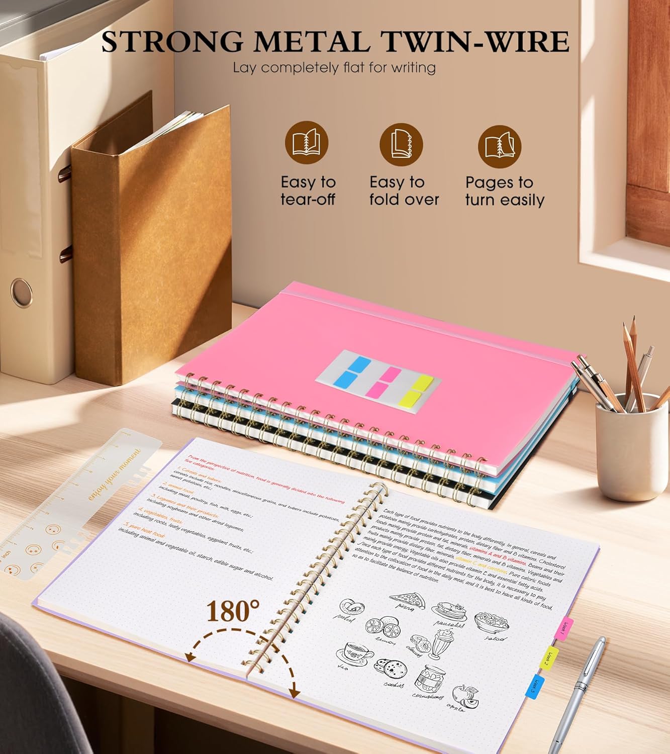 Dotted Notebook, Spiral Notebook Journal 8.5” x 11”, A4 Large Dot Grid Notebooks for Women Men, 100 GSM Dotted Paper, Plastic Hardcover Spiral Bullet Journals for Work School Sketching, Green