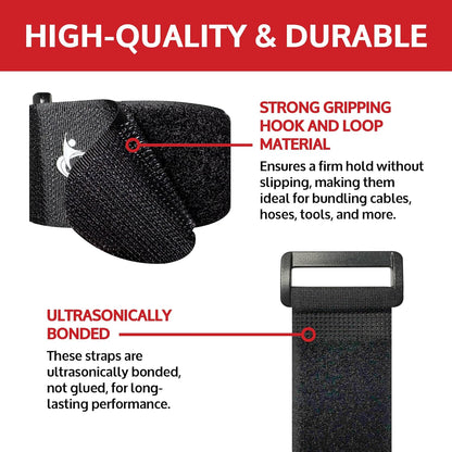 ENVISIONED Reusable Cinch Straps 2" x 40" - 6 Pack, Multipurpose Strong Gripping, Quality Hook and Loop Securing Straps (Black) - Colors A