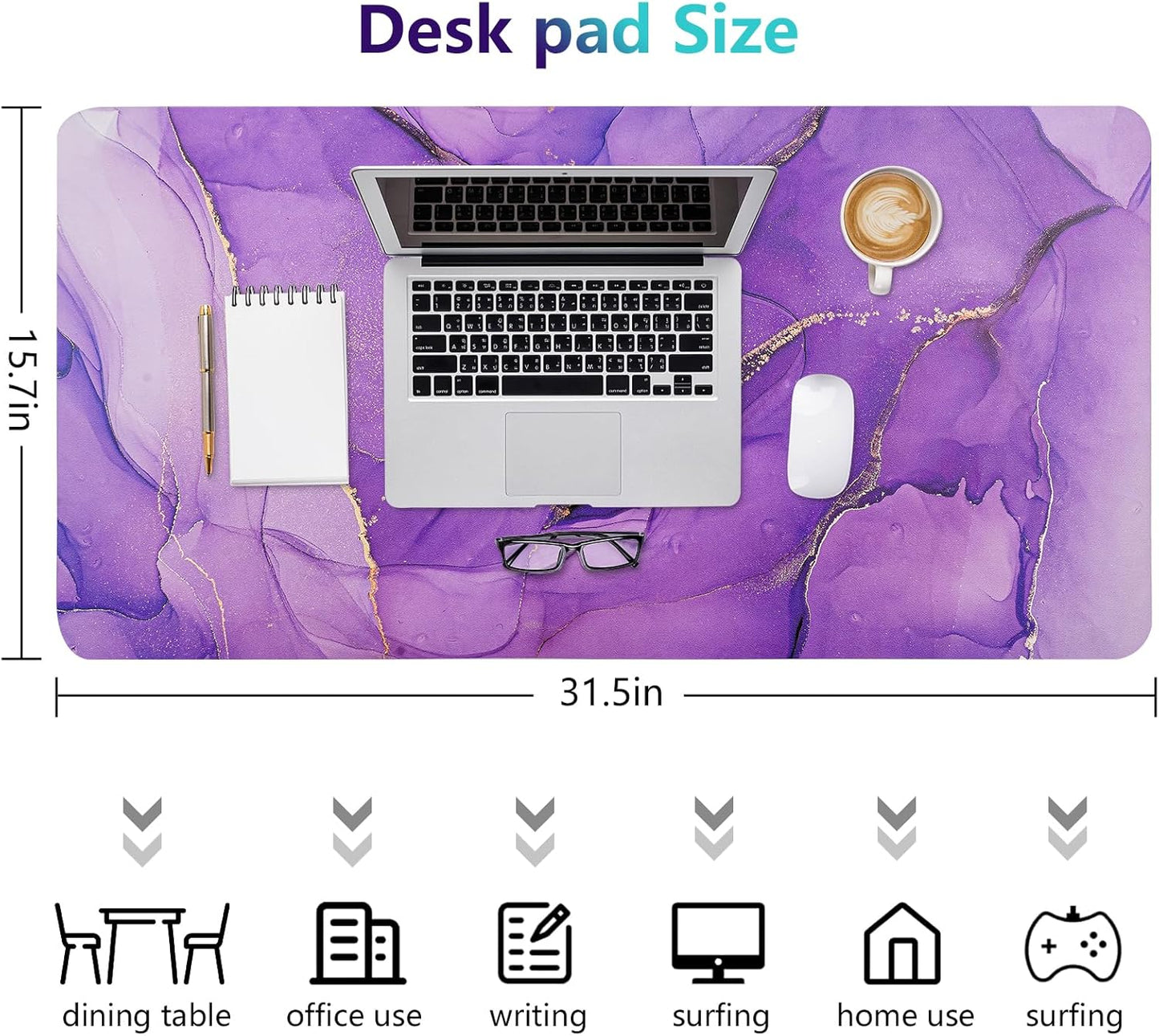 Dual-Sided Desk Pad, Large Mouse Pad - Natural Cork & PU Leather Non-Slip Waterproof Desk Mats for Office and Home (Blue, 31.5" x 15.7")