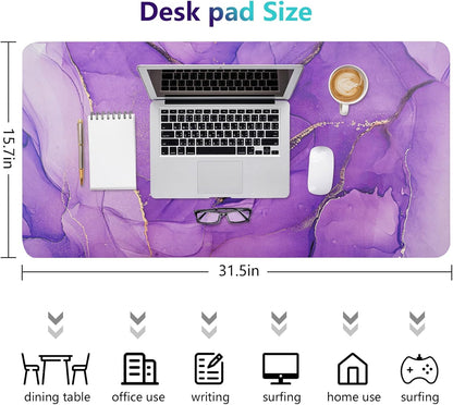Dual-Sided Desk Pad, Large Mouse Pad - Natural Cork & PU Leather Non-Slip Waterproof Desk Mats for Office and Home (Blue, 31.5" x 15.7")