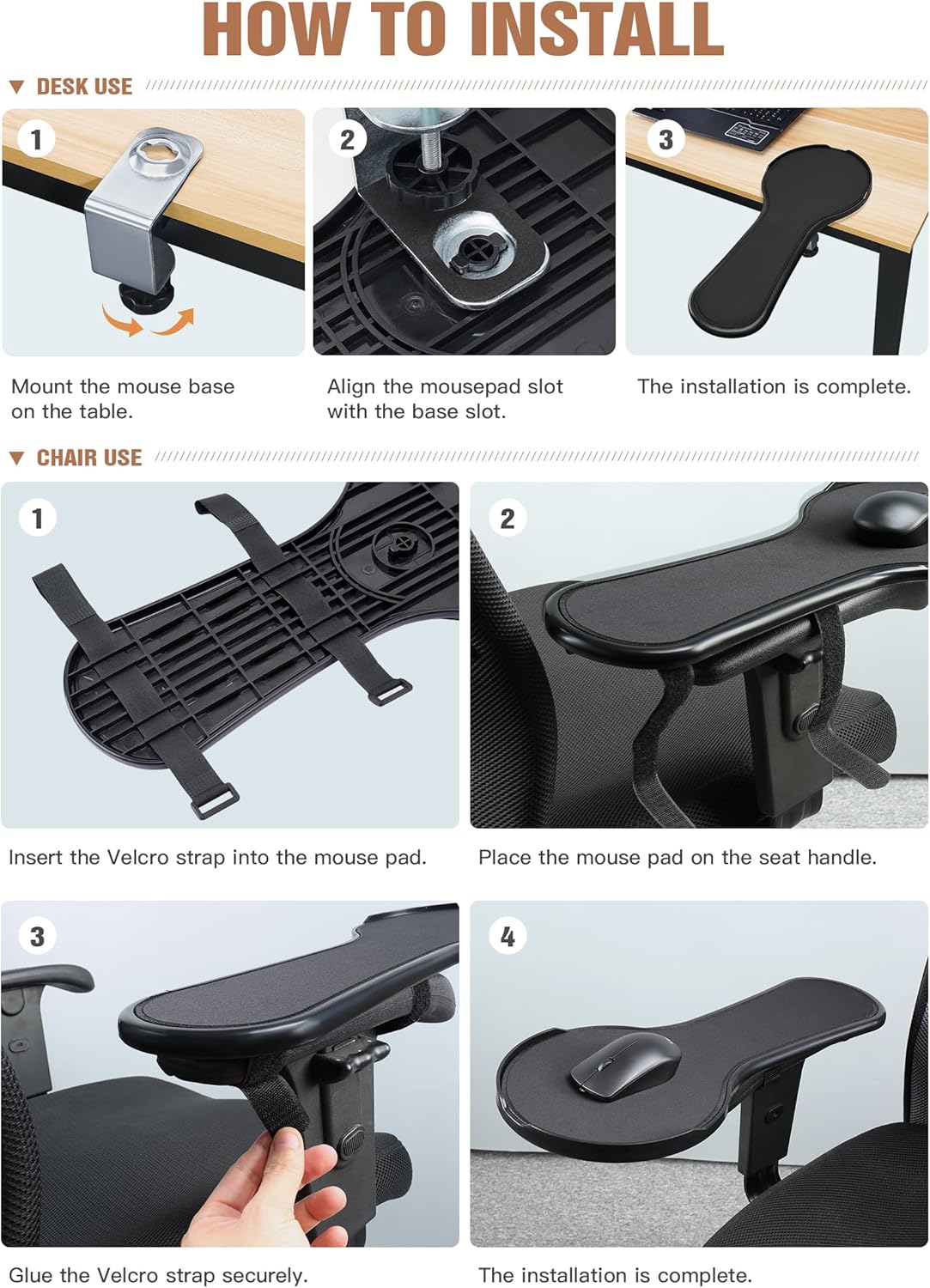 Ergonomic Adjustable Arm Rest Mouse pad for Chair, Mouse Extension Platform Tray with Mouse Baffle to Prevent Falling, Attaches to Chair, Black (Black（YYLL8326）)