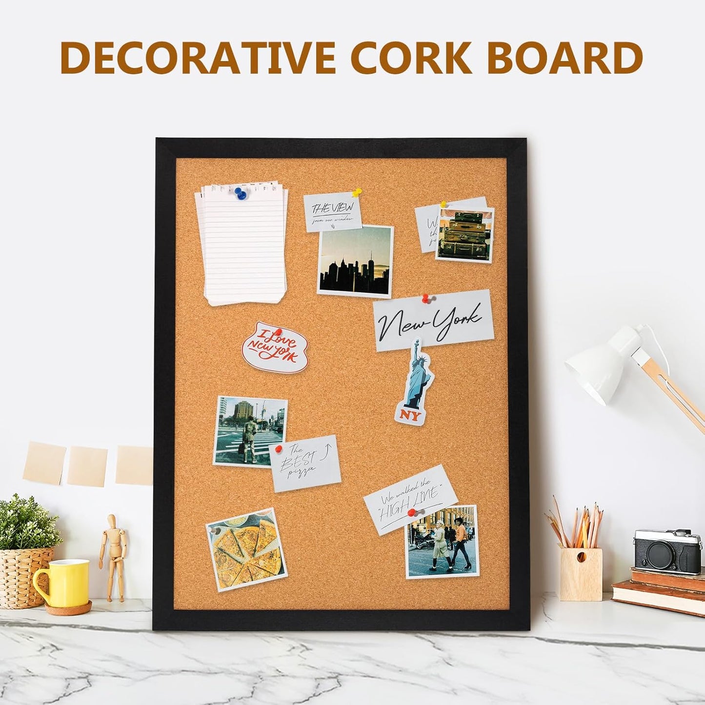 DOLLAR BOSS Bulletin Boards with Linen 1-Pack 16''X 12'' Double-Sided Cork Board for Walls Wood Framed Bulletin Boards, Small Pin Board for Home Kitchen Office Decorative Hanging 10 Pushpins