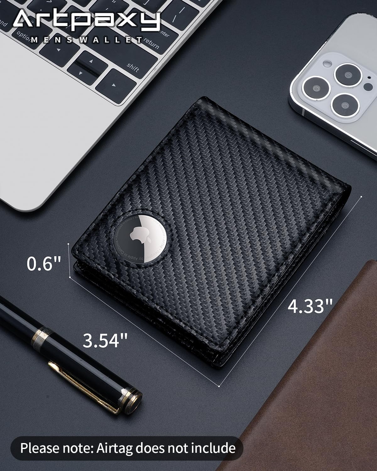Mens Wallet With AirTag Holder, Bifold Leather RFID Blocking 1-2 ID Windows 12-13 Card Holders, Gift Box and Screen Protector Included, AirTag Not Included