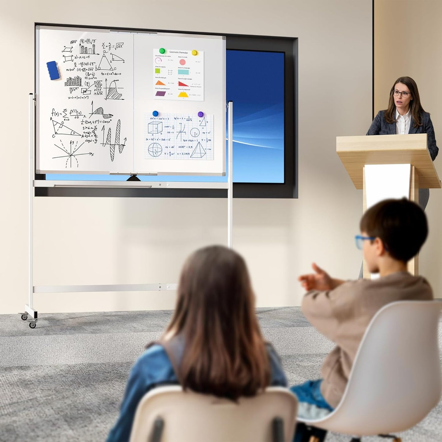 Large Whiteboard Easel with Stand, 36" x 24" Portable Standing Magnetic Dry Erase White Board, 3' x 2' Tripod Height Adjustable Flip Chart Easel for Home Office Classroom School, Silver