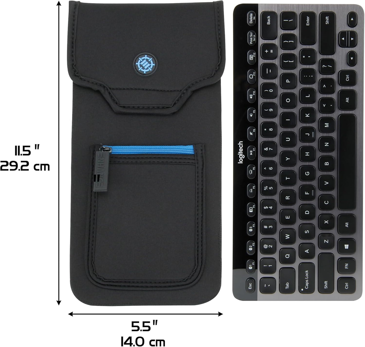 ENHANCE Keyboard Sleeve Travel Case for TKL Tenkeyless Compact Tournament eSports Gaming Keyboards (up to 15 Inches) - Rugged Neoprene Construction , Zipper Mouse Storage and Cable Storage Pouch