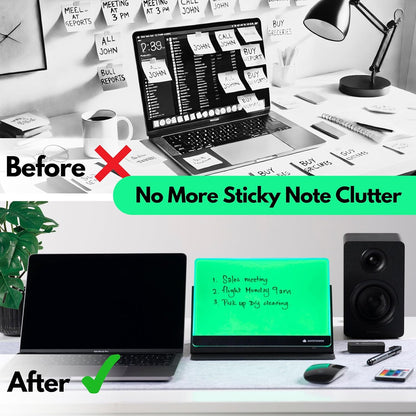Note Tower LED Color Changing Desktop Whiteboard with Premium PU Leather Stand | Mood Enhancing & Productivity Boosting Dry Erase Light Up Board for Desk | Office, Home, School | Remote & App Control