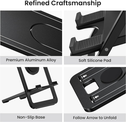 Itramax Tablet Stand for Desk,Foldable iPad Stand Desktop,Adjustable Portable Tabletop Nightstand Holder for Kindle Fire,Scribe,Paperwhite,iPhone 17 16 15,iPad Pro,Air,Mini,Samsung Galaxy Tab S10 S9
