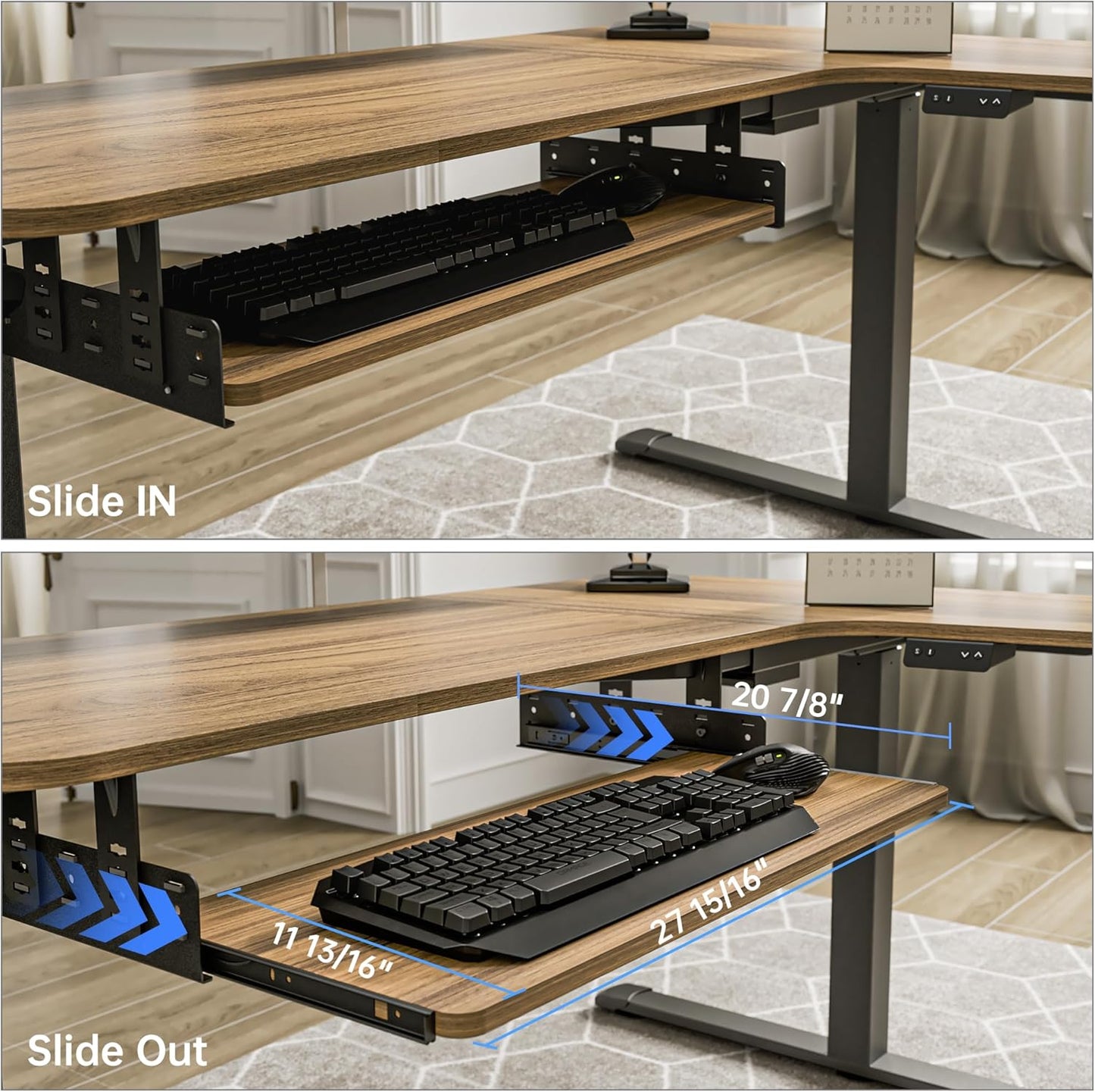 EUREKA ERGONOMIC Height Adjustable Mouse & Keyboard Tray Under Desk, 28x10'' Large Slide Out Swivel Tilt Computer Keyboard Drawer with Pad for Gaming Home Office, Dual Mount