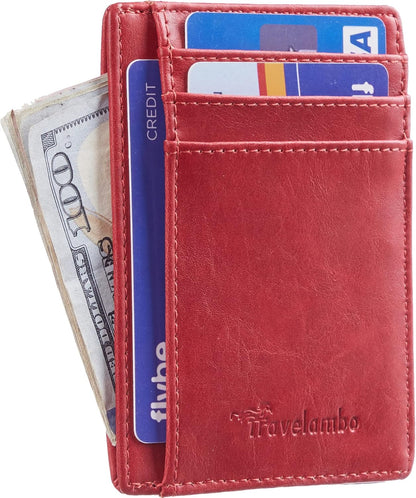 Travelambo Slim Wallet Front Pocket Minimalist Leather RFID Blocking Medium Size