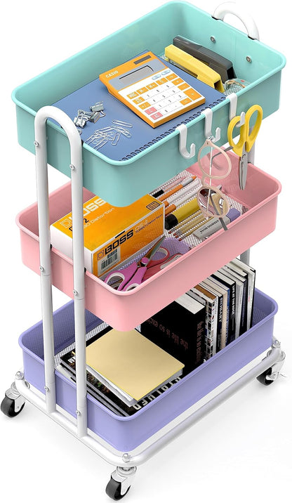 Simple Houseware 3-Tier Heavy Duty Metal Utility Rolling Cart, White