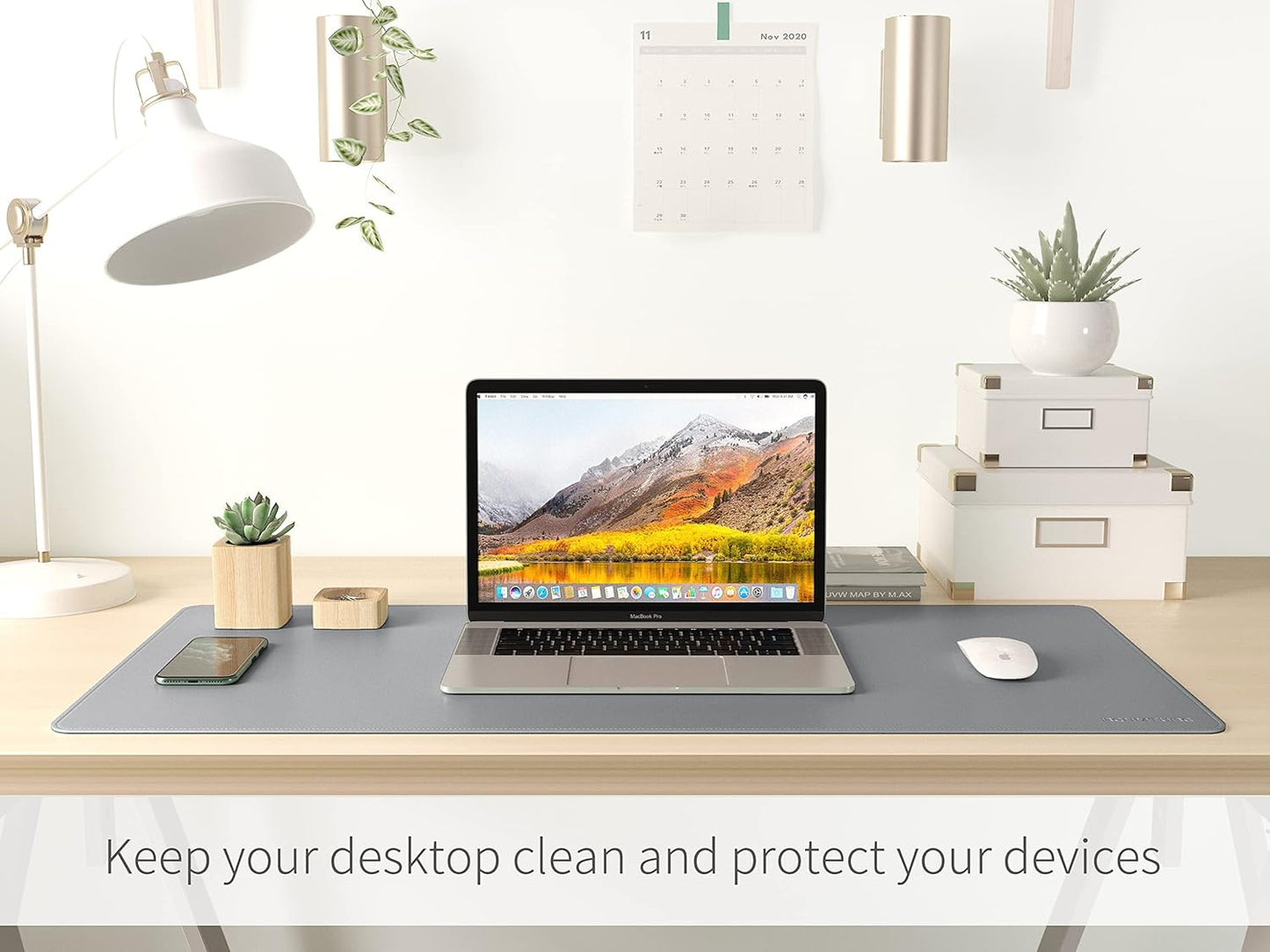 RENMTURE Dual-Sided Mouse Pad, Natural Cork & PU Leather Large Desk Pad for Office and Home Work, Desk Protector Non-Slip, Waterproof, Easy Clean (Olive Green, 32"x16")