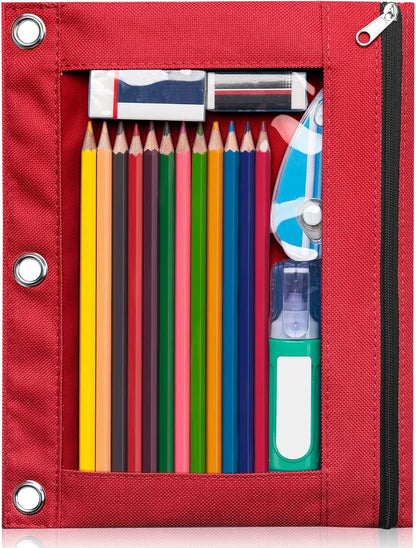 Forvencer Pencil Pouch for 3 Ring Binder, Large Pencil Case Pouch with 3 Reinforced Grommets, Pen Bag, Clear Window Pencil Case, Binder Accessories, Black