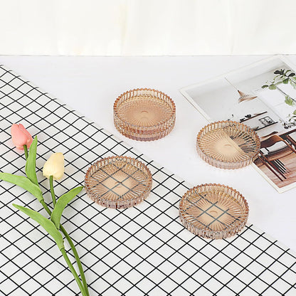 Modern Clear Coasters Set of 5- Glass Cute Coasters for Drinks Crystal Coaster Round Chic Cup Mat Cute Coffee Table Coaster for Kitchen, Bar, Dining Room, Living Room, Patio(Amber)