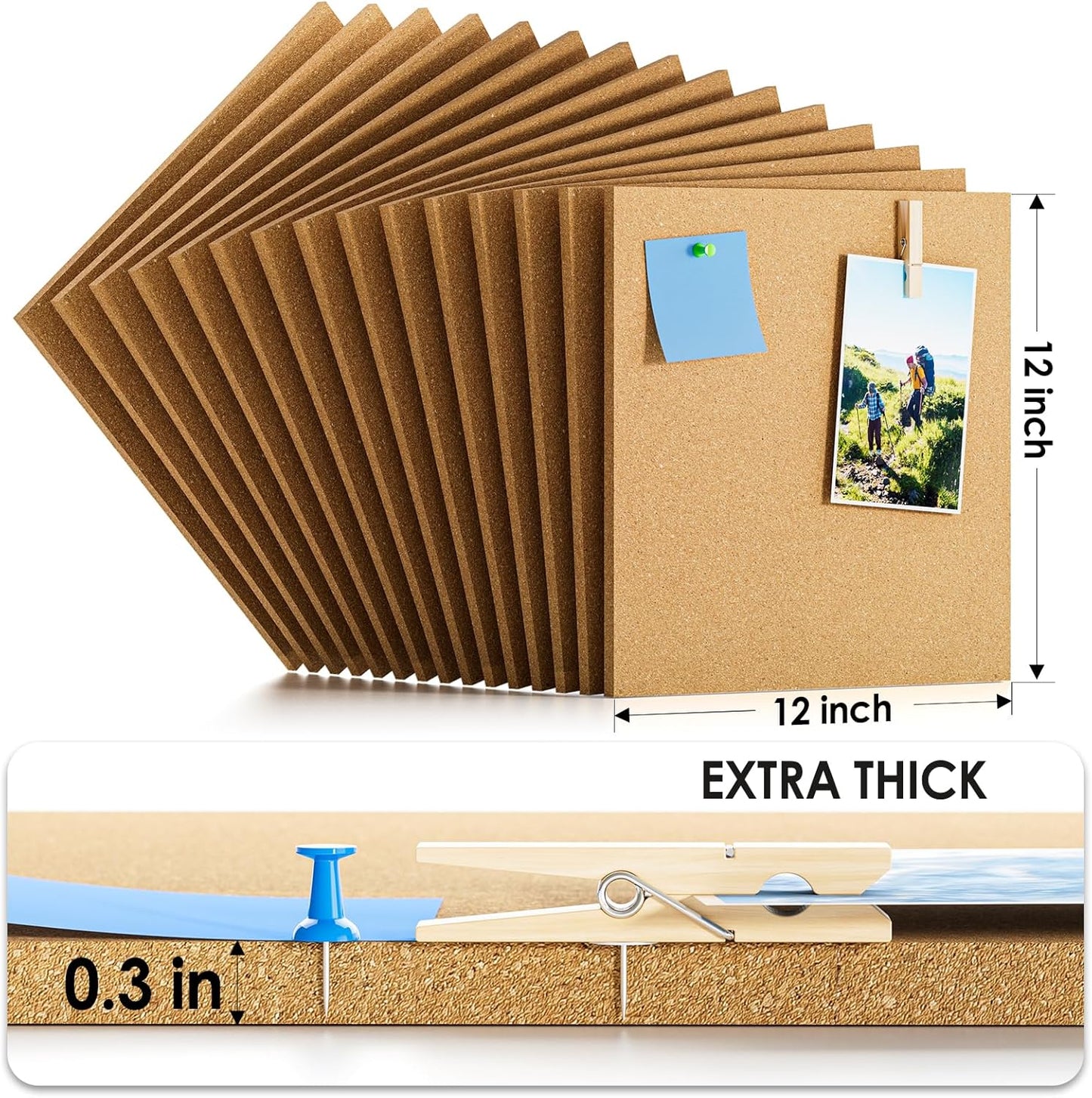 MaxGear Large Cork Board for Wall 36" x 24", 6 Pack Cork Board Tiles with 20 Pushpins & Safe Removable Adhesive Tabs, 12" x 12" Corkboards for Office, School & Home