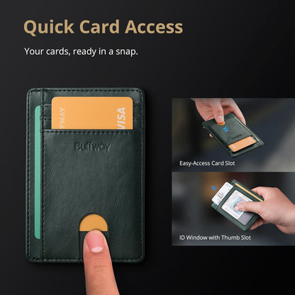 Buffway Slim Minimalist Front Pocket RFID Blocking Leather Wallets for Men and Women - Carbon Fiber Black - Colors A