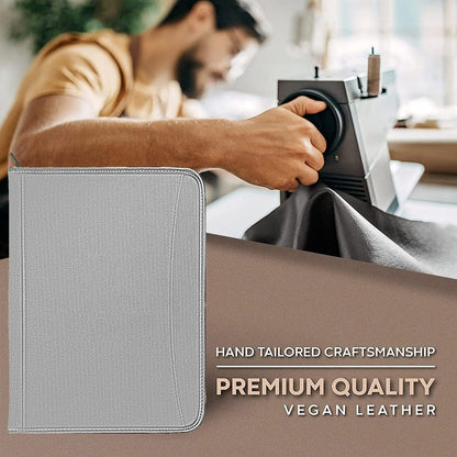 Zippered Portfolio Organizer/ A4 Refillable Lined Writing Notepad Folder Case/Fabric-Covered Padfolio Binder with Interior Storage Pocket for Men Women.Classic Black