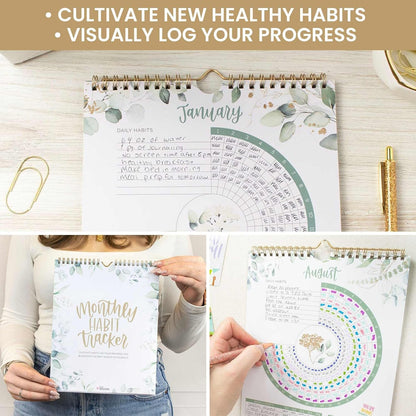 bloom daily planners Hanging Habit Tracking Calendar – Undated 12 Month Inspirational Habit Tracker for Daily, Weekly & Monthly Goals (8” x 10”) Motivational Productivity Tool - Greenery