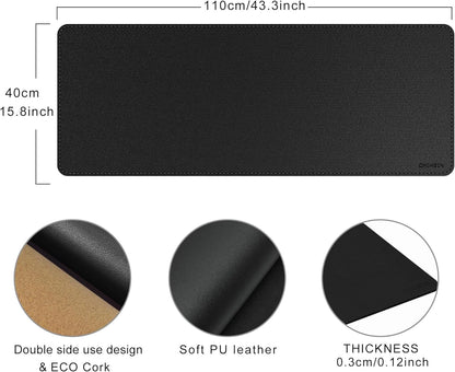 Chihein 2XL 35" x 16" Cork & PU Leather Desk Mat, Dual Sided Desk Pad Protector, Waterproof Writing Blotter for Gaming, Office, Home (Black)