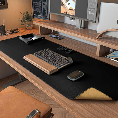 DAWNTREES Dual Sided Desk Mat,Leather Desk Pad,Brown 40"x16",Cork Desk Mat Protector,with PU Leather Valet Tray Organizer,Large Mouse Pad,Desk Writing Pad for Office and Home