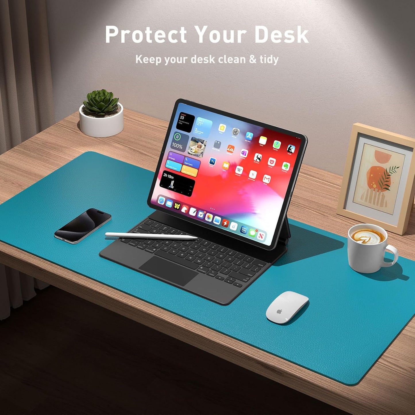 Aothia Leather Desk Pad Protector, Mouse Pad, Office Desk Mat, Non-Slip PU Leather Desk Blotter, Laptop Desk Pad, Waterproof Desk Writing Pad for Office and Home (Brown,23.6" x 13.7") - Colors B