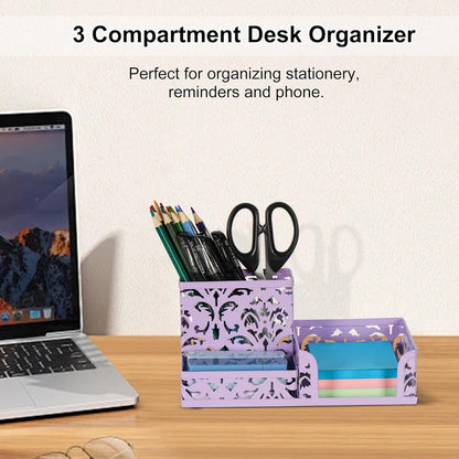 EasyPAG Desk Organizer with 3 Compartment for Pencil Sticky Note Holder and Office Accessories,White