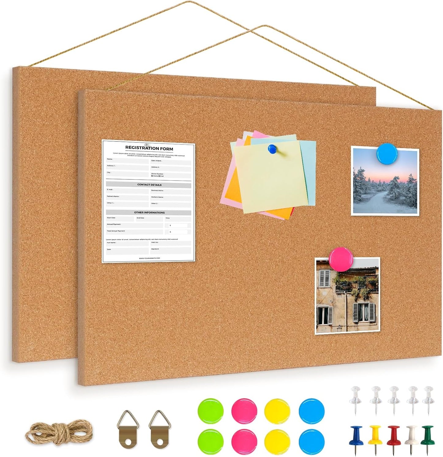 DOLLAR BOSS Bulletin Boards with Linen 1-Pack 16''X 12'' Double-Sided Cork Board for Walls Wood Framed Bulletin Boards, Small Pin Board for Home Kitchen Office Decorative Hanging 10 Pushpins