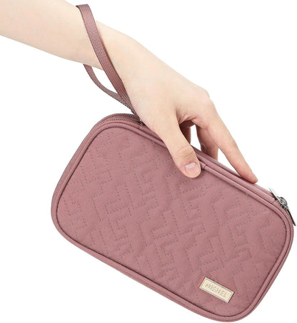 NISHEL Travel Cord Organizer Case, Double Layers Tech Electronic Bag, Essentials for Charger, Cable, Phone, Flash drive, Medium, Pink