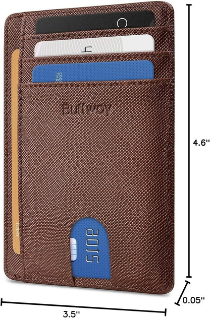 Buffway Slim Minimalist Front Pocket RFID Blocking Leather Wallets for Men and Women - Carbon Fiber Black - Colors A