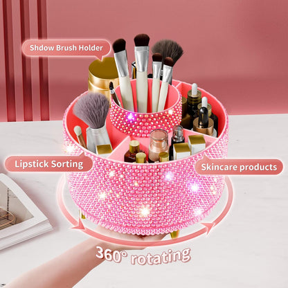 fanado 360° Rotate Makeup Brush Holder Organizer, Makeup Organizers Countertop, Makeup organization and Skincare Storage for Vanity, Desktop, Bathroom (White)