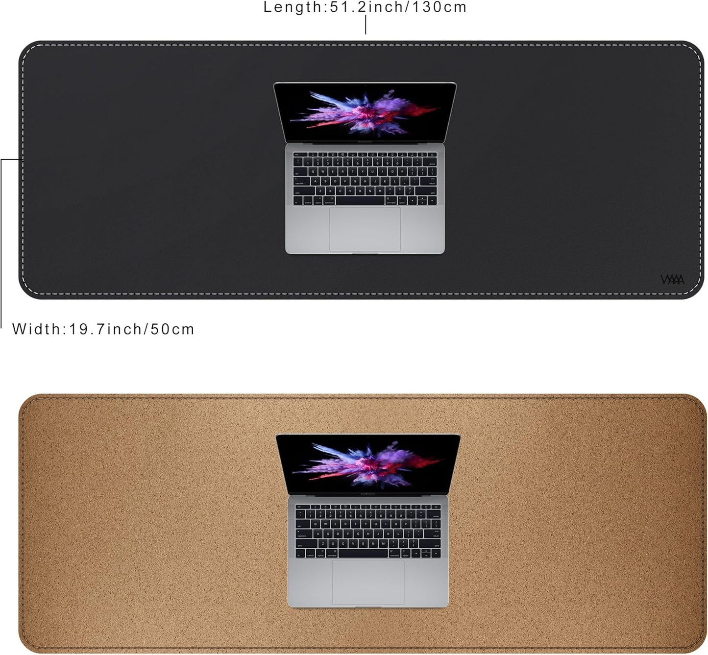 Vyaaa PU Leather & Cork Desk Mat, 39.4"x15.7" Dual Sided Computer Desk mat, Waterproof Large Mouse Pad, Non-Slip Office Desk pad, Office Desk Protector for Work/Gaming/Home (Black)