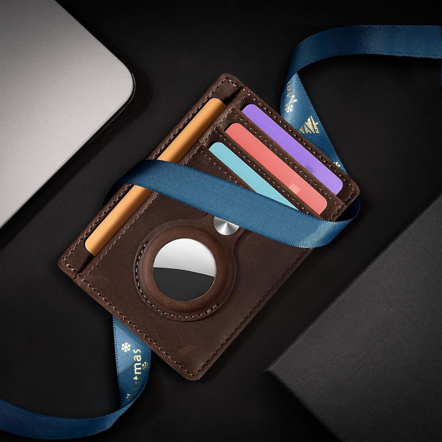 Slim Minimalist Front Pocket Air Tag Wallet, RFID Blocking Card Holder Wallet with Airtag Holder