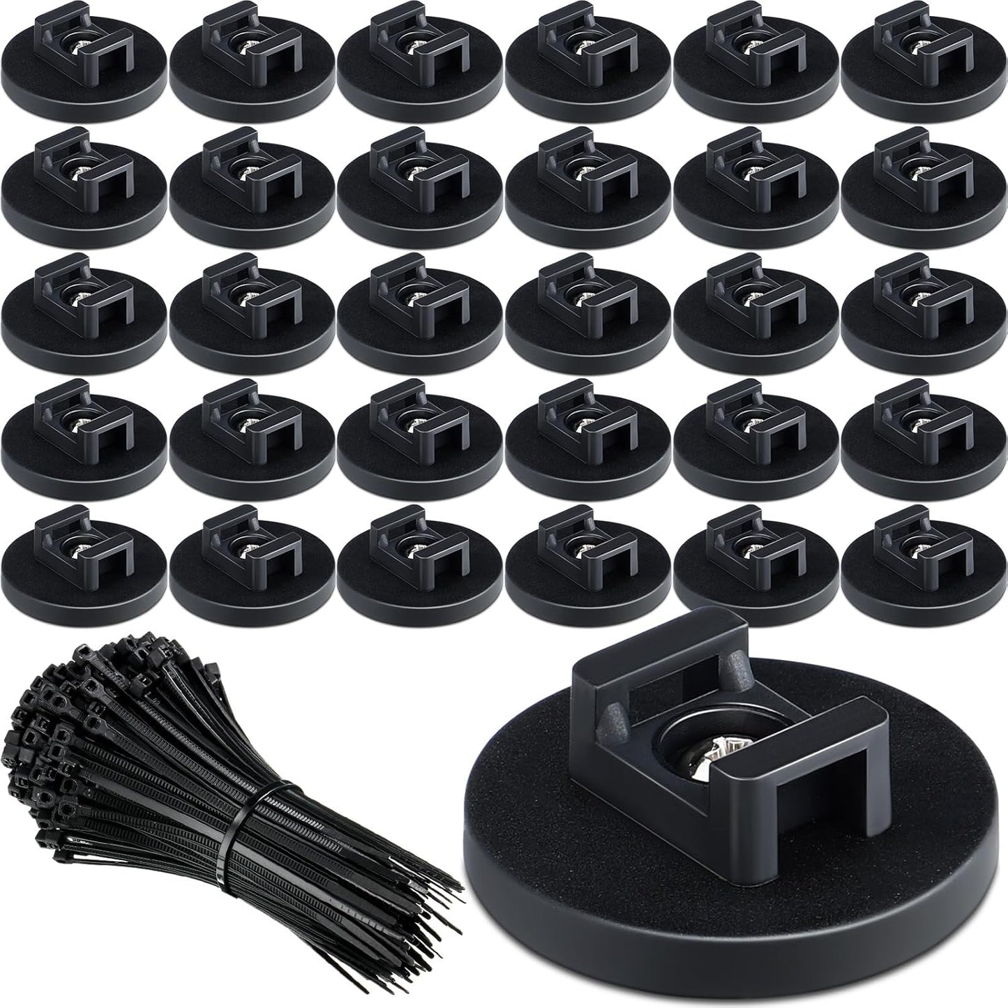 Yookeer 60 Pieces Magnetic Zip Tie Mount Multipurpose Cable Holder Magnets Magnetic Wire Management Bases with Heavy Duty Zip, Mount Nylon Cable Ties in Total (43 mm)