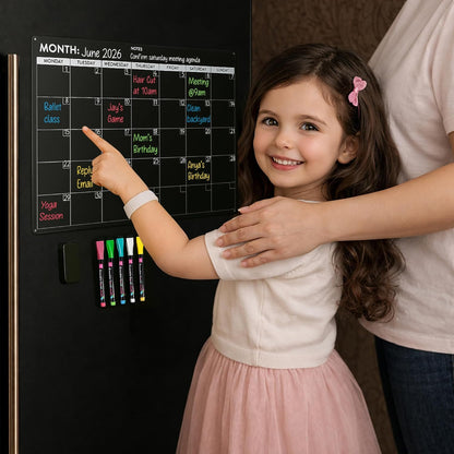 Magnetic Whiteboard for Fridge - Large Dry Erase Calendar for Wall | 2 Magnetic Dry Erase Board 10.5" x 16.5" & 7" x 16.5", Monthly Goal Setting & Habit Tracker, 5 Markers and 6 Adhesive Hooks