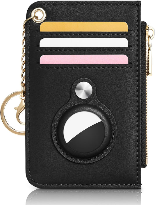 Suncat Slim Minimalist AirTag Wallet for Women, Small Front Pocket RFID Blocking Wallets Credit Card Holder with Keychain, ID Window