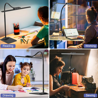KableRika Desk Lamp Double Light: Bright Led Desk Lights for Home Office - Eye Care Reading Table Lamps with Base - Dimmable Desktop Lighting for Computer Monitor Study Drafting