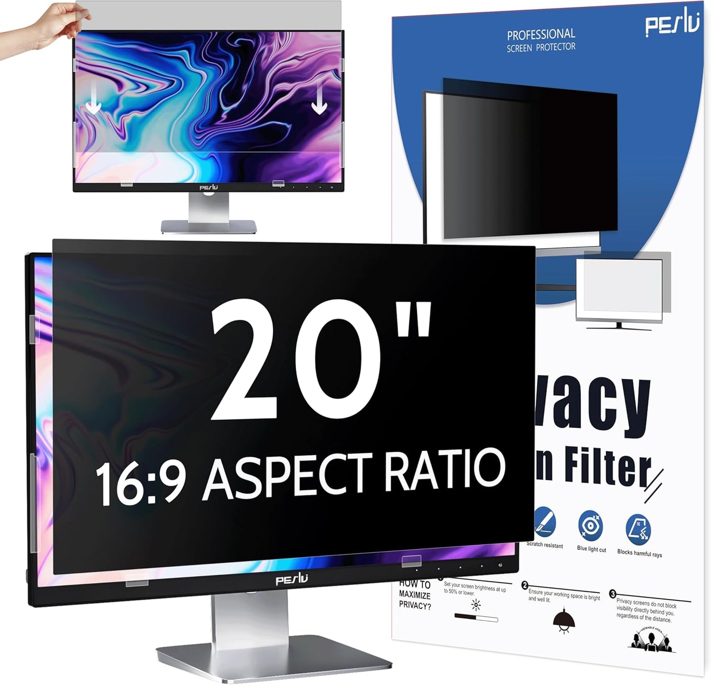 Peslv 15.6 Inch Laptop Privacy Screen Compatible With Lenovo Hp Dell Acer Asus Thinkpad Envy Xps, 16:9 Aspect Removable Anti Glare Blue Light Filter Protector, 15 In Computer Monitor Security Shield