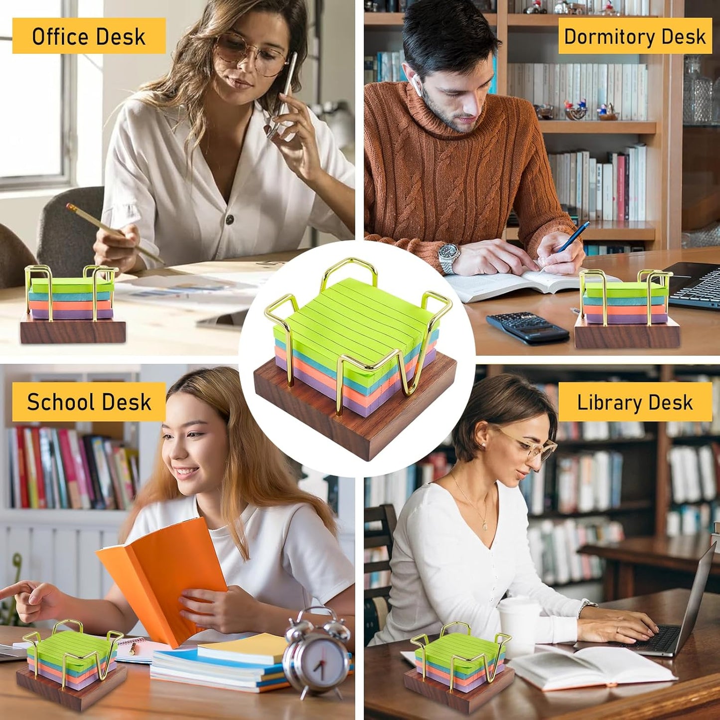 Buqoo 4x6 Notepad Holder Dispenser, Walnut Wood Sticky Notes Memo Pad Holder Dispenser Desk Supplies Organizer Accessories for Office Home Schools