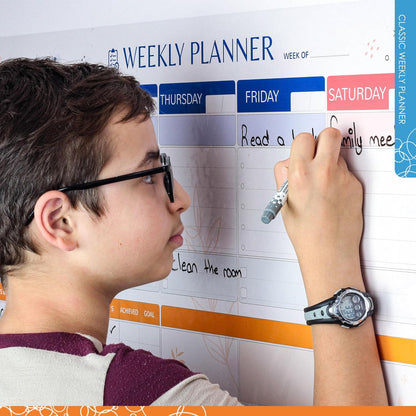 Dry Erase Calendar – 39.4x16” Weekly Dry Erase Board for Wall, Clear Weekly Planner Whiteboard, Reusable & Easy Erase, Sticks to Smooth Surfaces, Upgraded Static Cling – Improved Hold