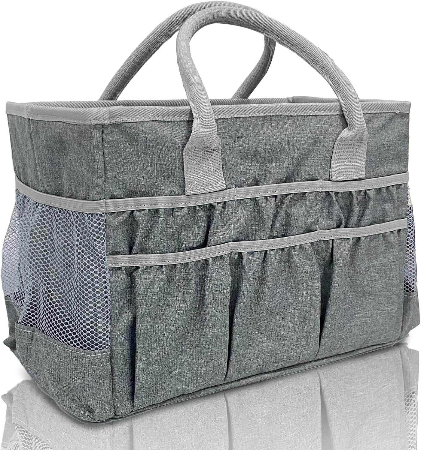 Cupohus Craft Organizer Tote Bag – Craft Caddy with 2 Mesh Side Pockets & Front Elastic Pockets, Foldable Large Capacity Supply Storage Bag for Sewing, Knitting, Painting, and Travel (Purple)