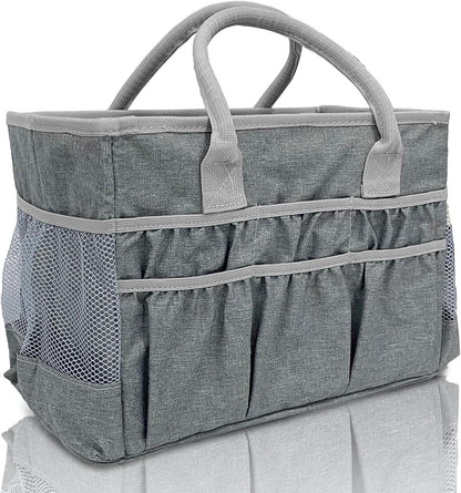 Cupohus Craft Organizer Tote Bag – Craft Caddy with 2 Mesh Side Pockets & Front Elastic Pockets, Foldable Large Capacity Supply Storage Bag for Sewing, Knitting, Painting, and Travel (Purple)