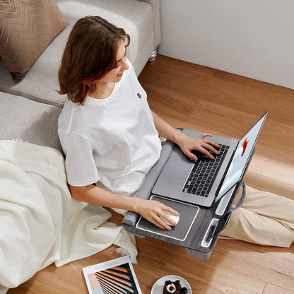 HUANUO Lap Desk - Fits up to 17 inches Laptop Desk, Built in Mouse Pad & Wrist Pad for Notebook, Laptop, Tablet, Lap Stand with Tablet, Pen & Phone Holder, Wood Grain