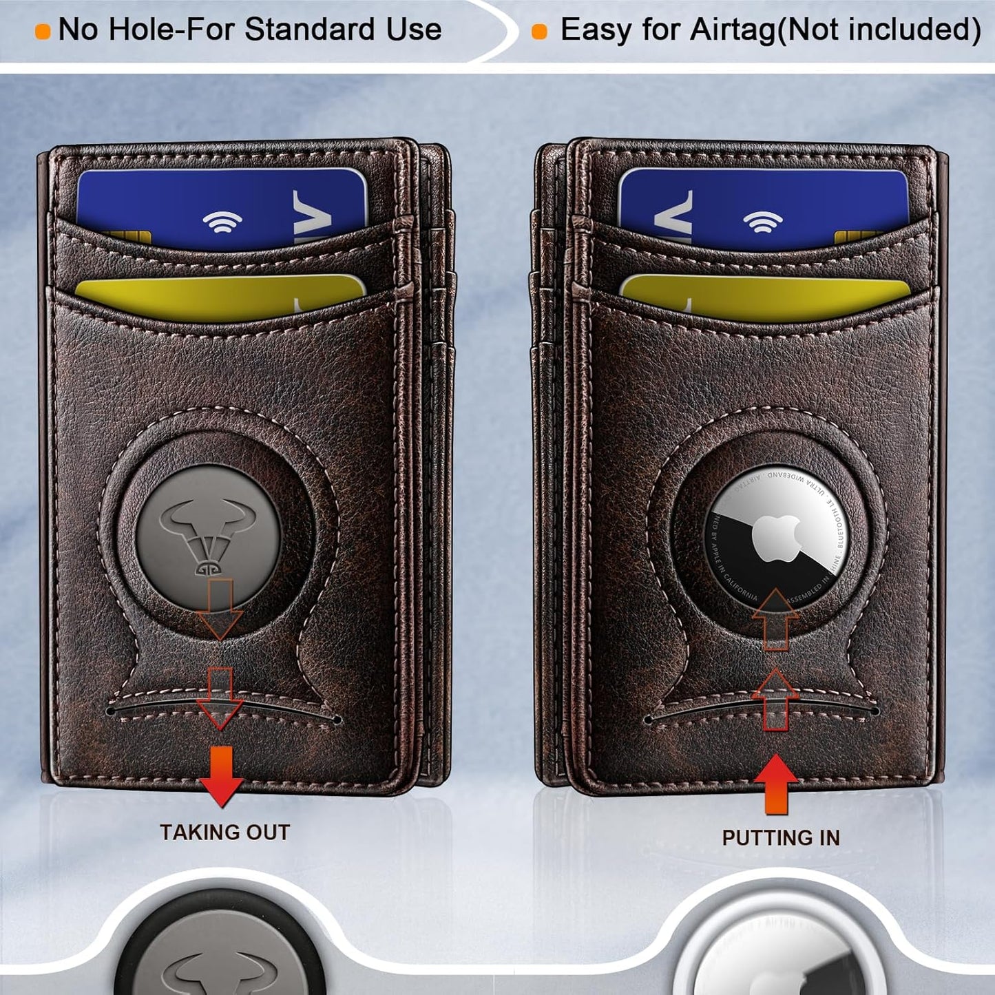 BULLIANT Men Airtag Wallet,Slim Wallet Money Clip Card Holder Magnetic Closure 12 Cards in Front Pocket RFID Blocking