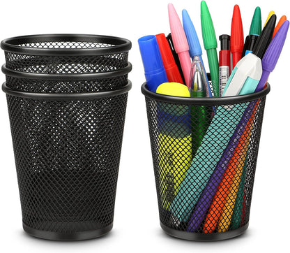 Smgmg Pen Holder for Desk, Pencil Holder for Desk, 4 Pack Pencil Cup for Pen, Mesh Metal Pen Organizer, Desk Pen Holder