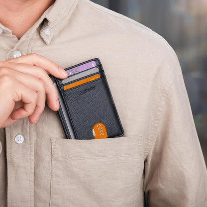 Buffway Slim Minimalist Front Pocket RFID Blocking Leather Wallets for Men and Women - Carbon Fiber Black - Colors B