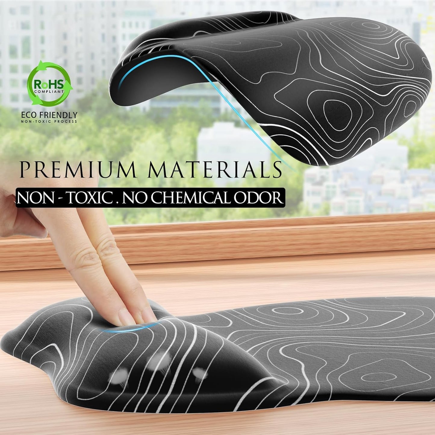 MROCO Ergonomic Mouse Pad with Gel Wrist Rest, Smooth Wrist Support Surface, Non-Slip PU Base for Pain Relief, Comfortable Mousepad for Computer, Laptop, Office & Home, 9.4 x 8.1 in, Black