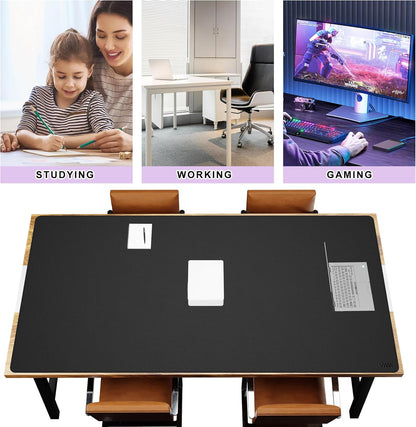 Vyaaa PU Leather & Cork Desk Mat, 39.4"x15.7" Dual Sided Computer Desk mat, Waterproof Large Mouse Pad, Non-Slip Office Desk pad, Office Desk Protector for Work/Gaming/Home (Black)