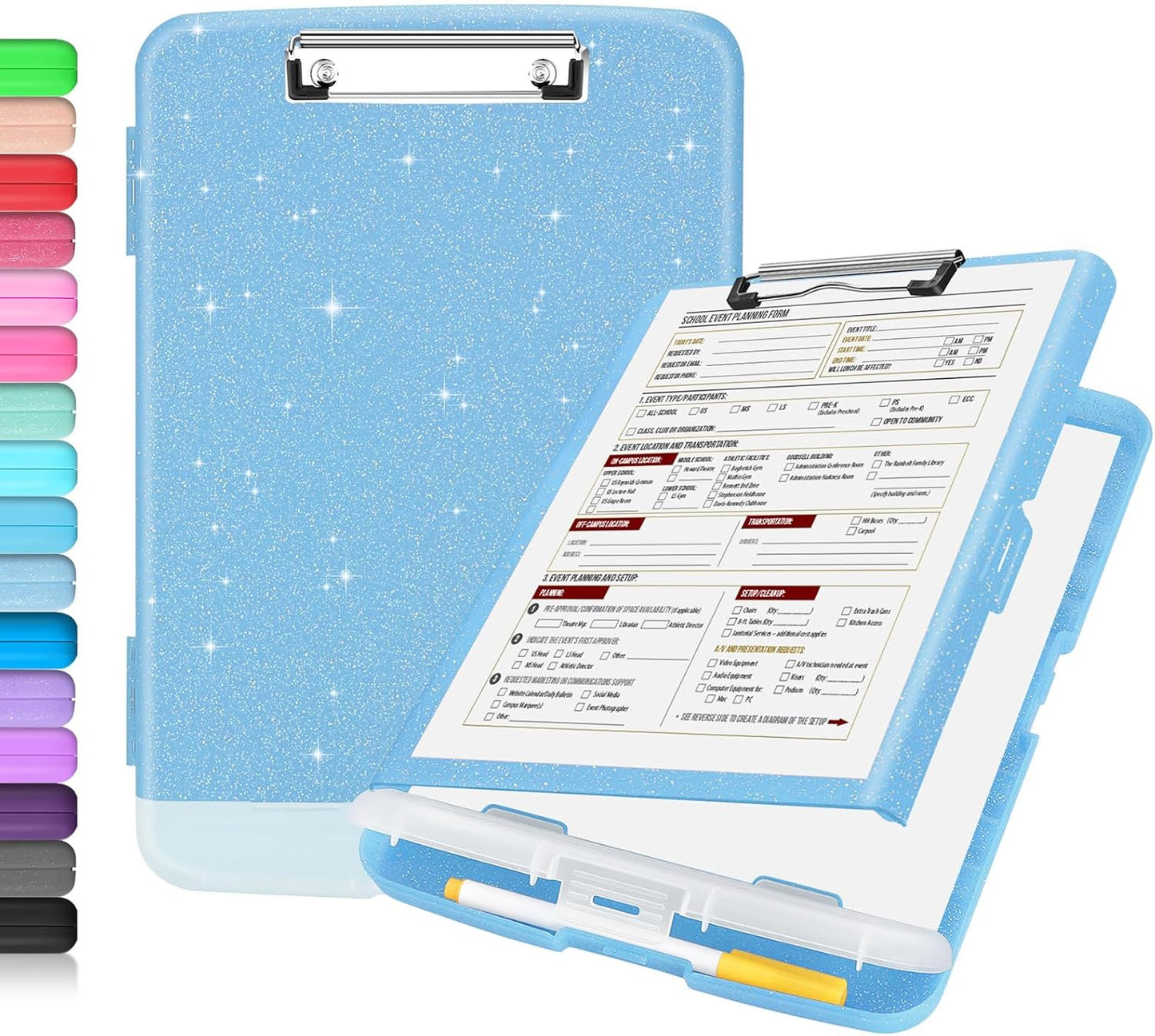 Sooez Clipboard with Storage, Clip Board 8.5 x 11 with Pen Holder, Plastic Organization Case Box for Letter Legal A4 Size Paper, Low Profile Clip, Nurses Teachers Must Haves, School & Office Supplies