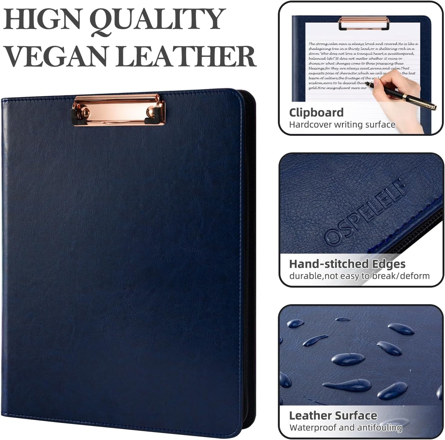 Ospelelf Zippered Padfolio Portfolio Folder, Leather Clipboard with Storage, 3 Ring Binder 1 Inch,12.1” Tablet Sleeve, 5 Dividers with Pocket, Refillable Notepad, Card Slot (Classic Black)