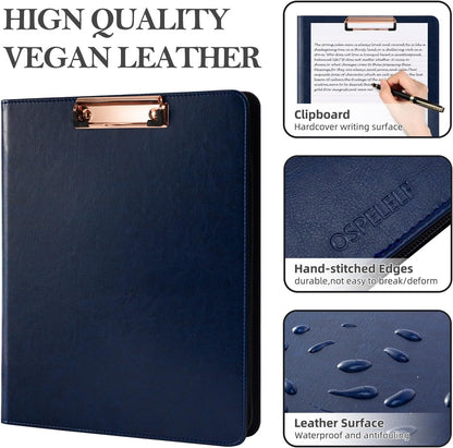 Ospelelf Zippered Padfolio Portfolio Folder, Leather Clipboard with Storage, 3 Ring Binder 1 Inch,12.1” Tablet Sleeve, 5 Dividers with Pocket, Refillable Notepad, Card Slot (Classic Black)