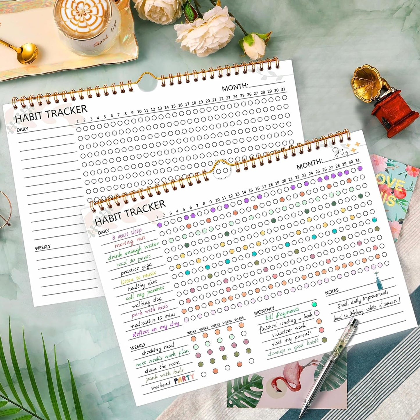 Habit Tracker Calendar, Aesthetic Daily Weekly Goal and Habit Tracker Journal, 12 Months Undated Habits Tracker Planner with Spiral Binding, Boost Productivity Tool and Workout Calendar, 11.7"x8.5"